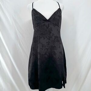 Black Floral Slip Dress L Whimsigoth Fairy Grunge Babydoll Vamp Indie Satin Y2K